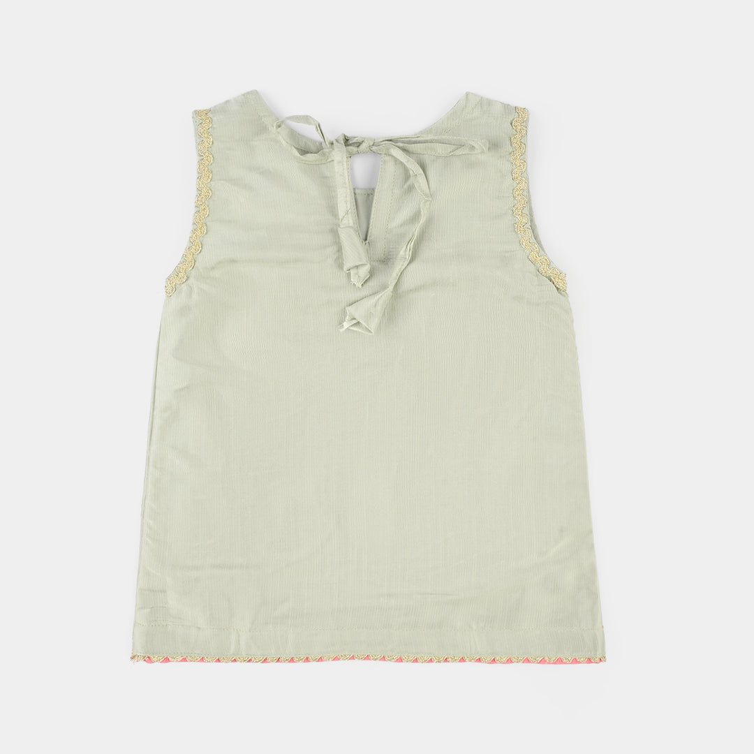 Infant Girls Raw Silk 2-Piece Set (Lace & Frill) - Green