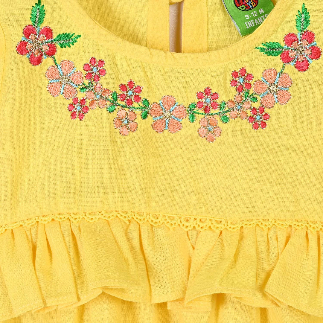 Infant Girls Cotton Emb 2Pcs Noor Blossom-Yellow