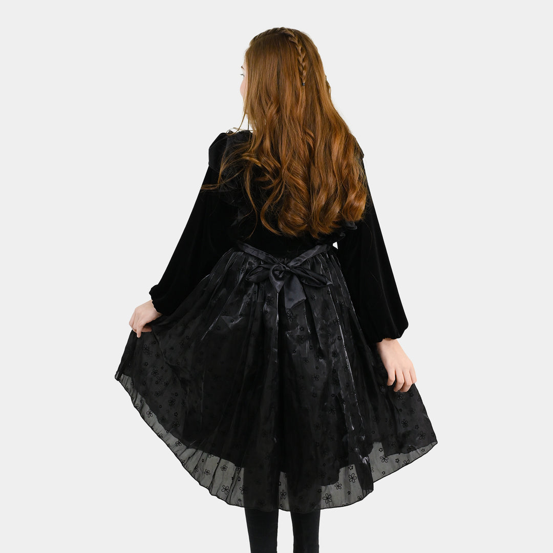 Girls Poly Crinkle Casual Frock Beauty - BLACK