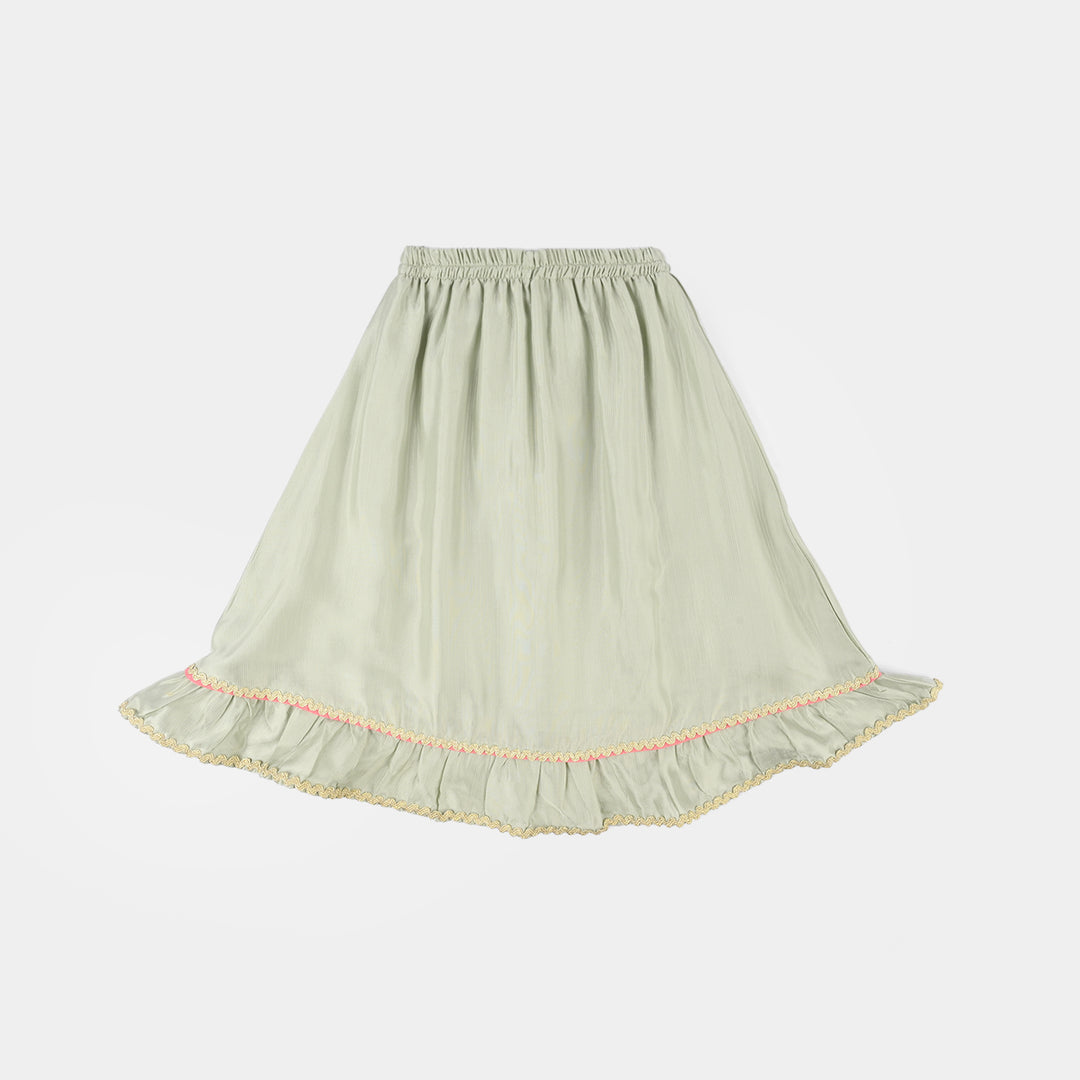 Infant Girls Raw Silk 2-Piece Set (Lace & Frill) - Green