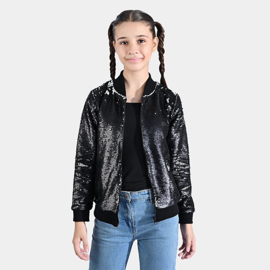 Girls Velvet Sequence Knitted Jacket Belle-BLACK