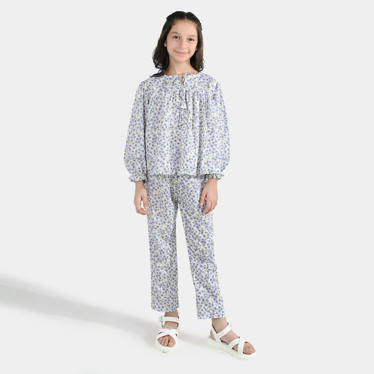 Girls Poly Lawn Co-Ord Set Black Bows-Multi