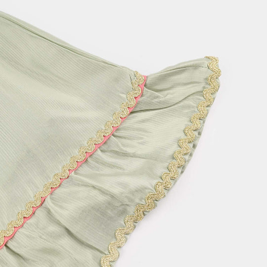 Infant Girls Raw Silk 2-Piece Set (Lace & Frill) - Green