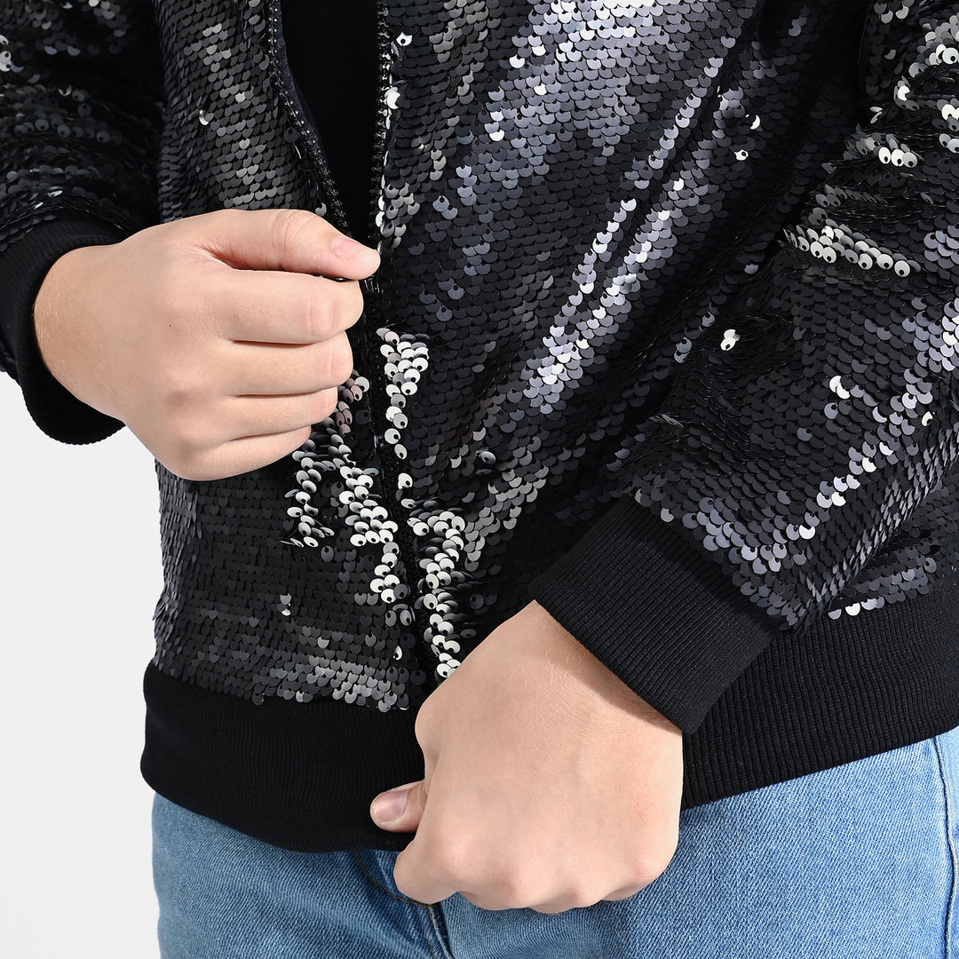 Girls Velvet Sequence Knitted Jacket Belle-BLACK