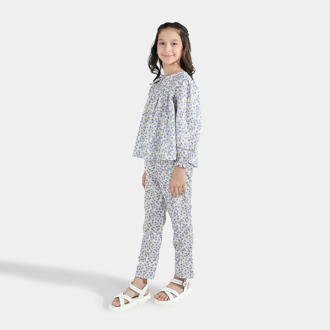 Girls Poly Lawn Co-Ord Set Black Bows-Multi