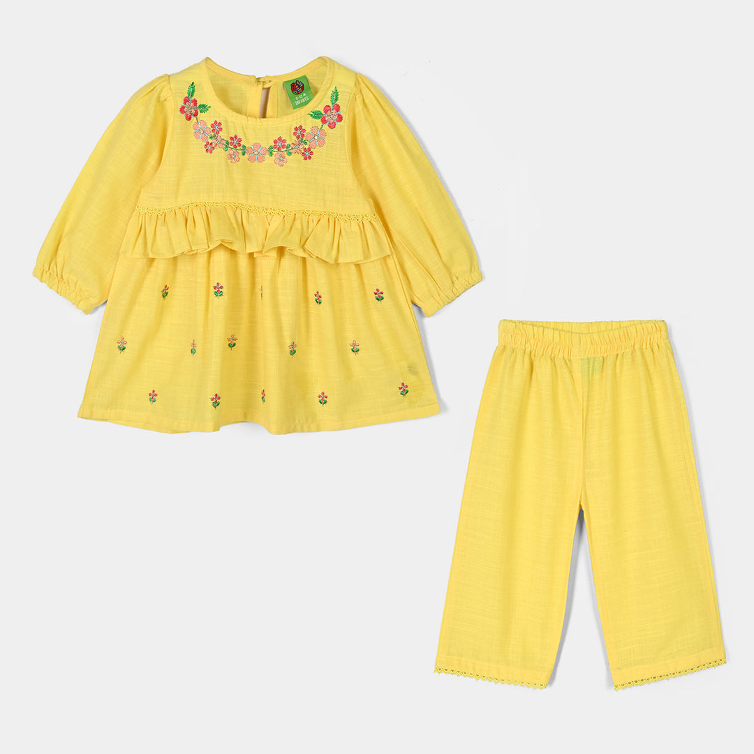 Infant Girls Cotton Emb 2Pcs Noor Blossom-Yellow