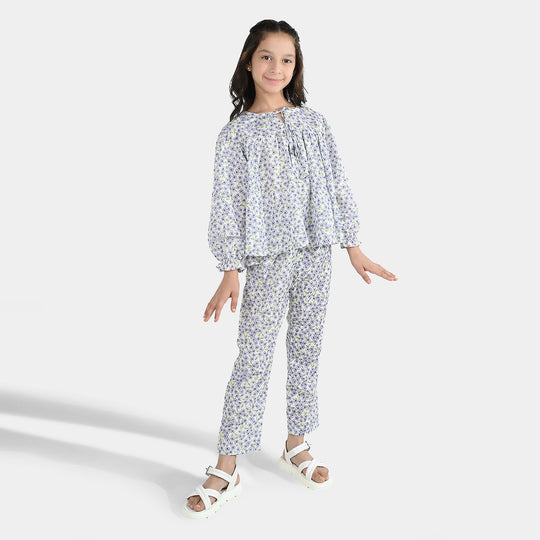 Girls Poly Lawn Co-Ord Set Black Bows-Multi