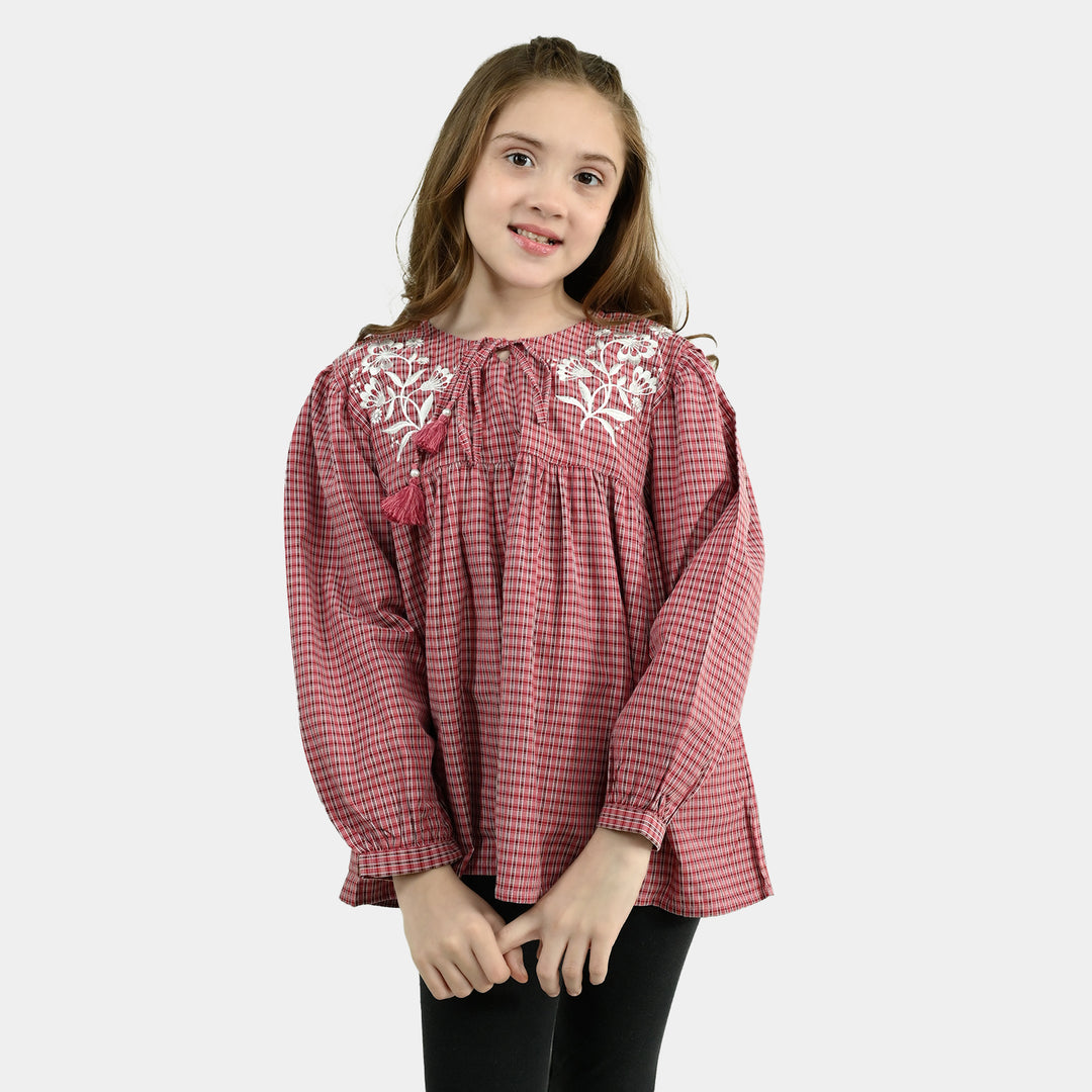Girls CVC Emb Top Rose-Red