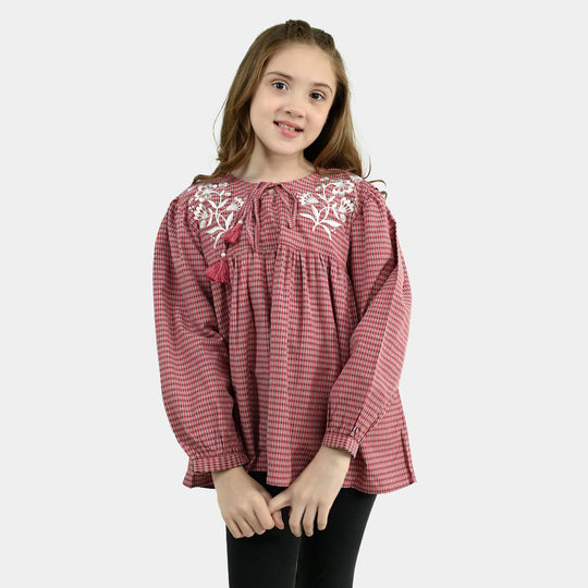 Girls CVC Emb Top Rose-Red