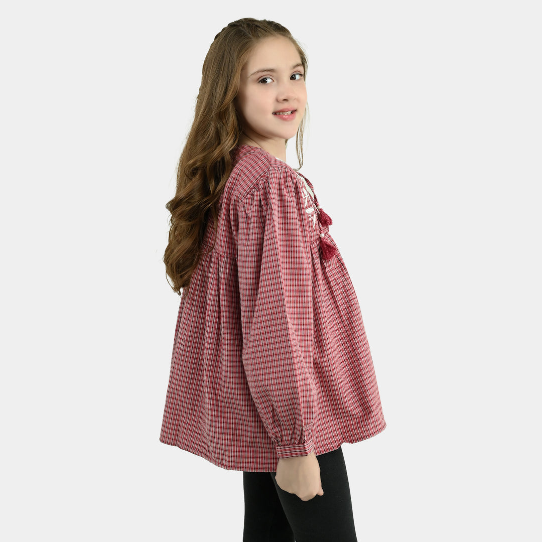 Girls CVC Emb Top Rose-Red
