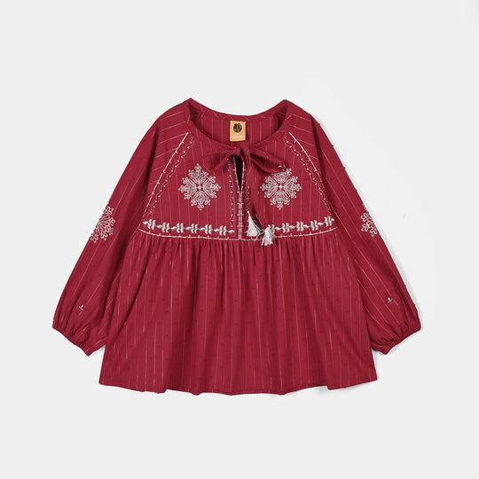 Girls Gauze Emb Top Confetti-Red