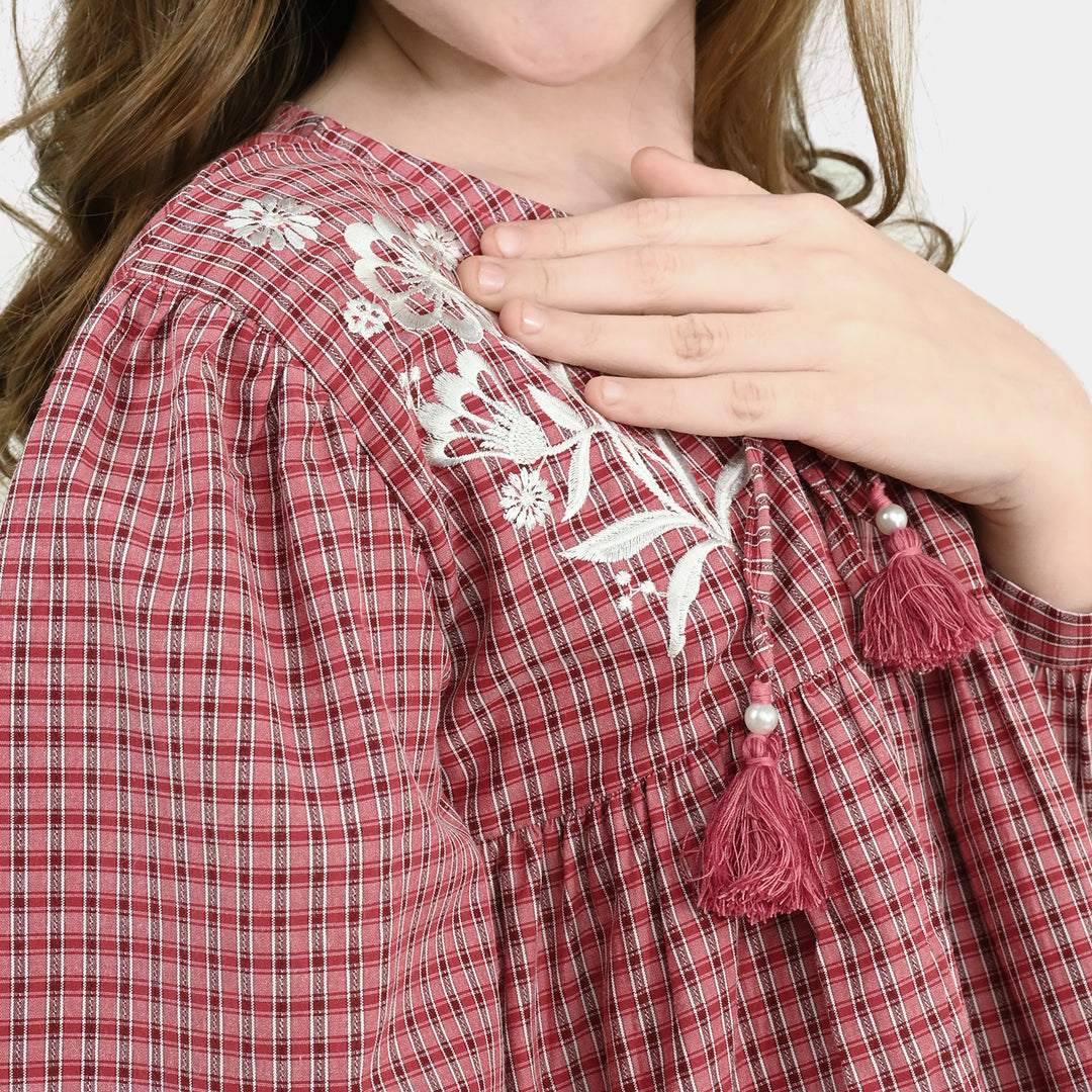 Girls CVC Emb Top Rose-Red