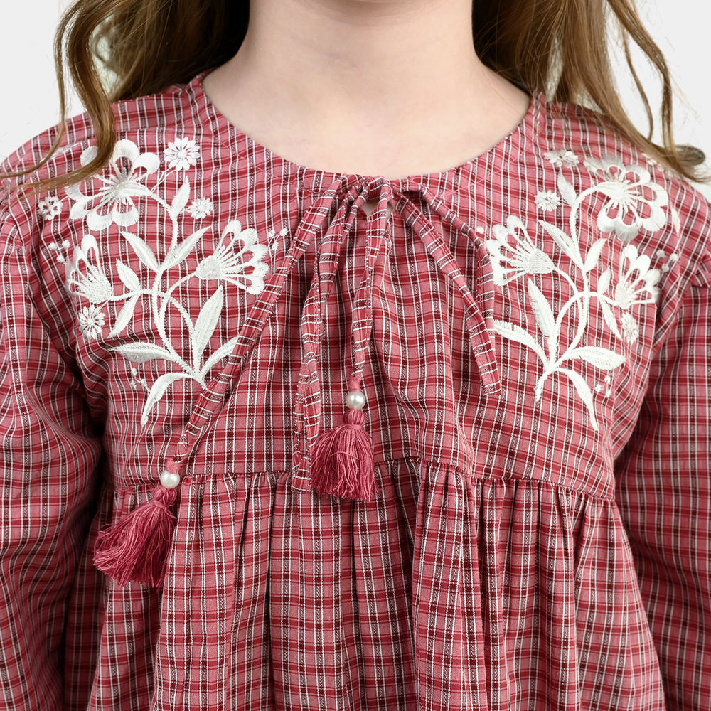 Girls CVC Emb Top Rose-Red