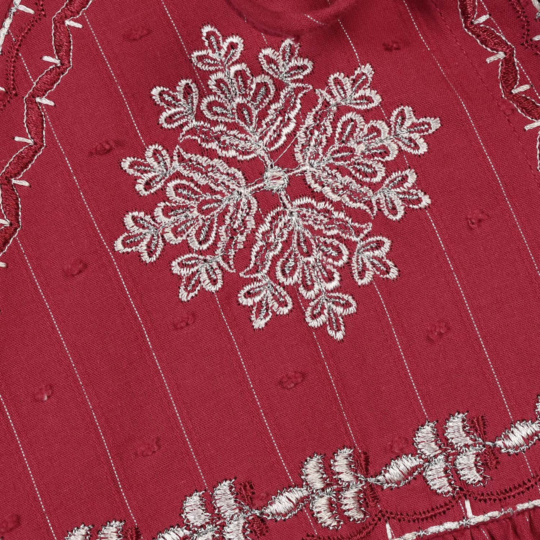 Girls Gauze Emb Top Confetti-Red