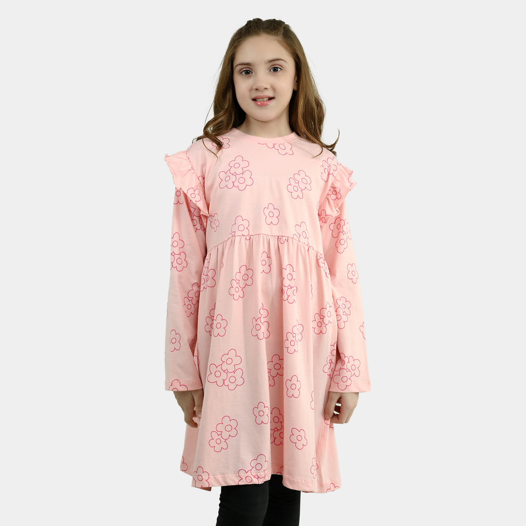Girls Cotton Jersey Frock Floral Pattern