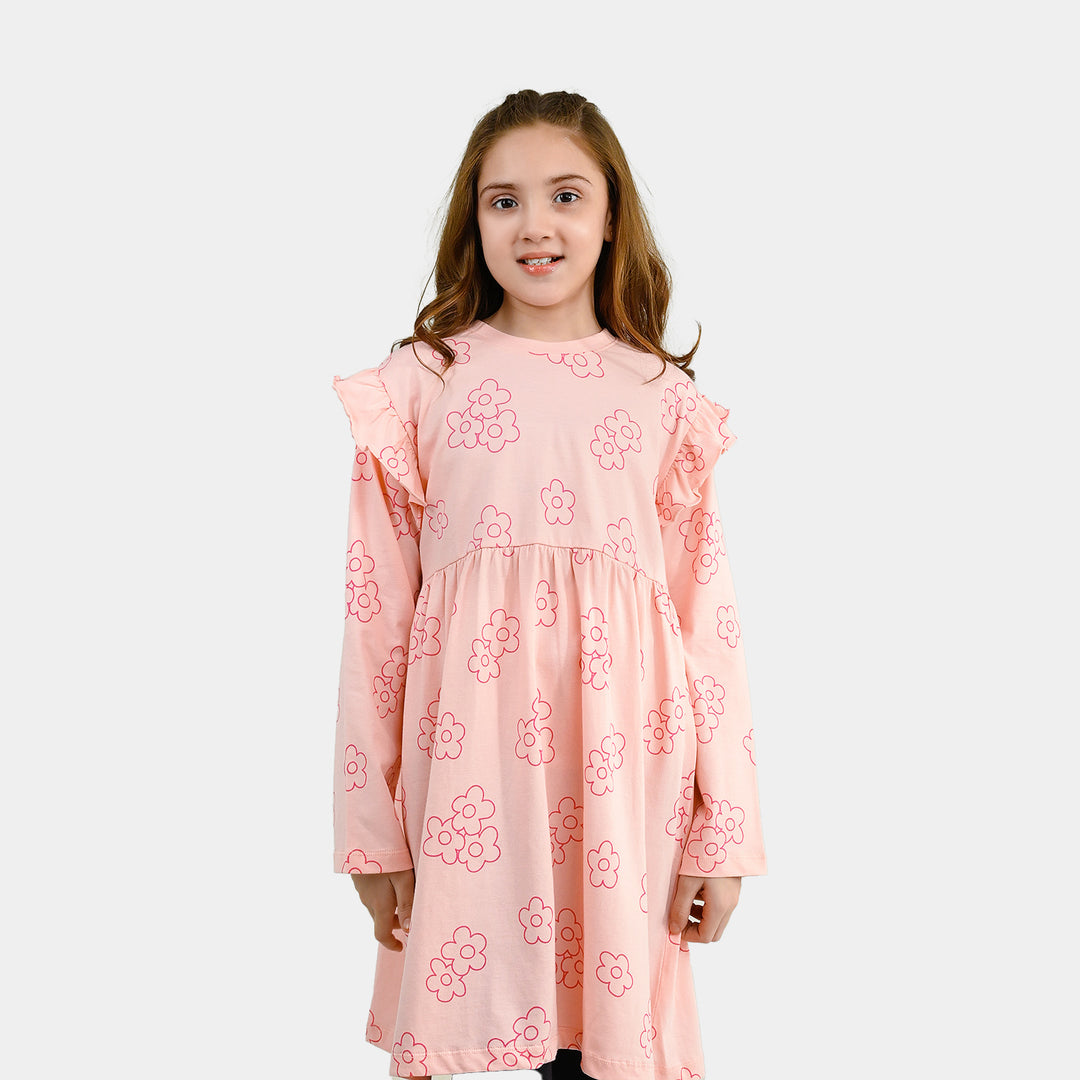 Girls Cotton Jersey Frock Floral Pattern