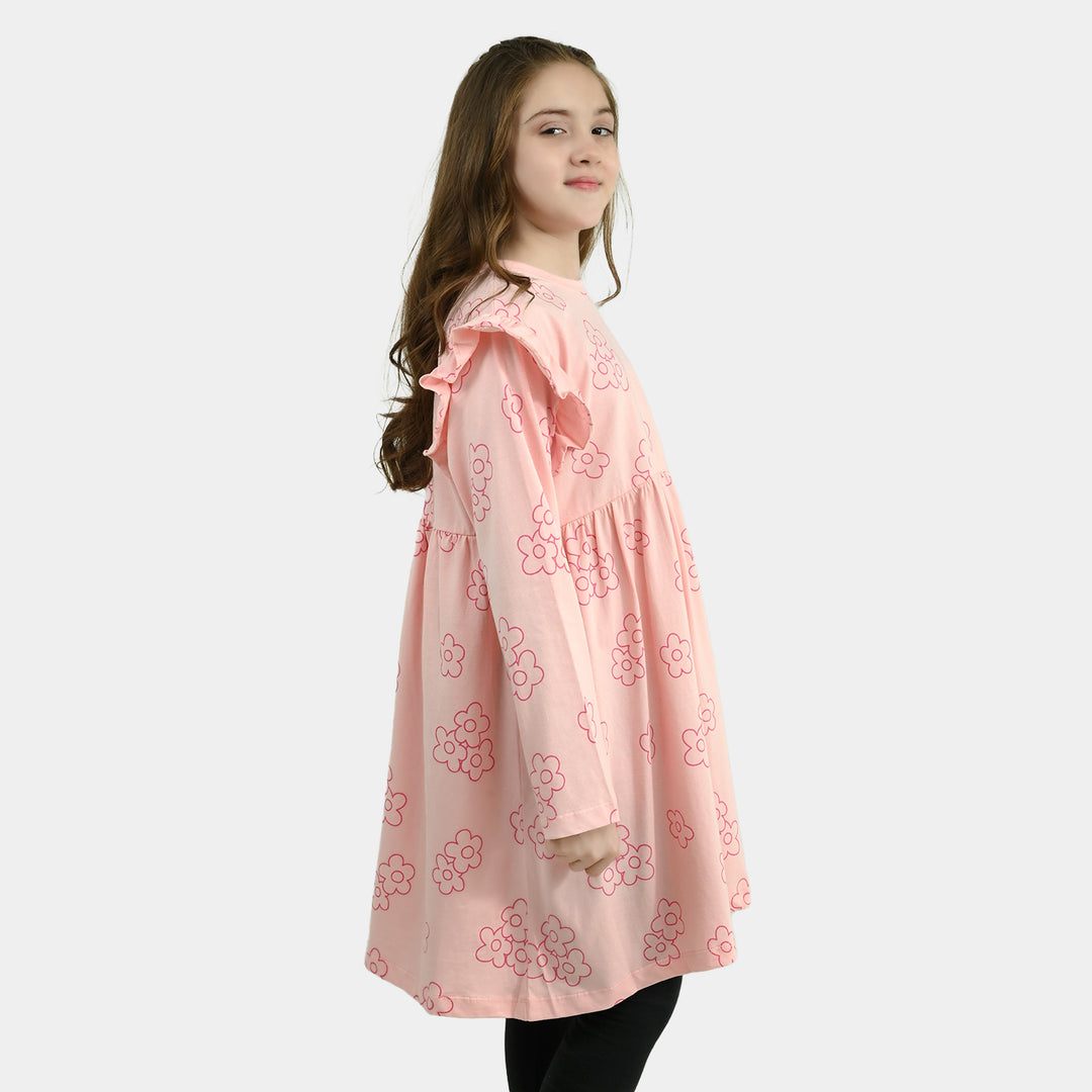Girls Cotton Jersey Frock Floral Pattern