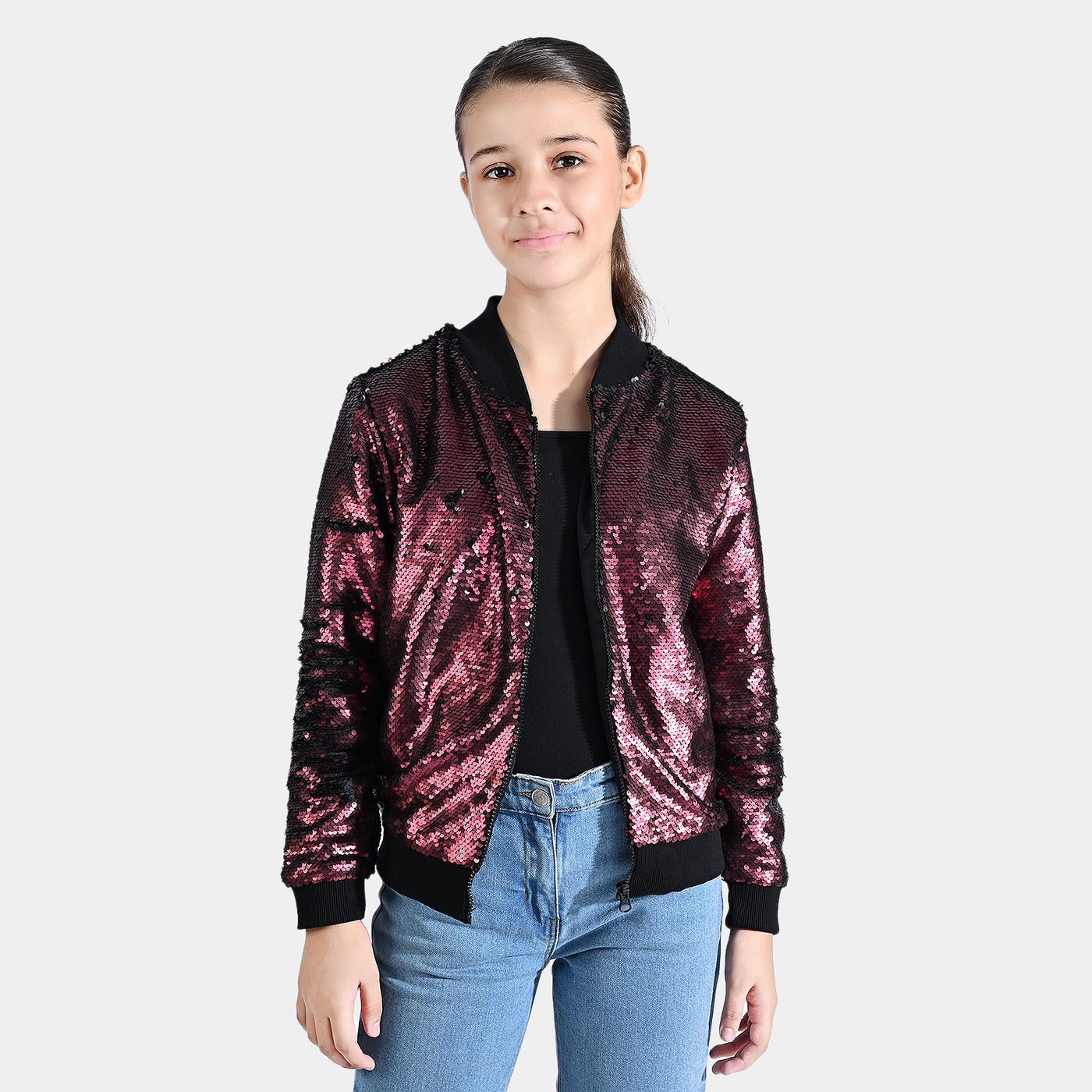 Girls Velvet Sequence Knitted Jacket Rapunzel-MAROON