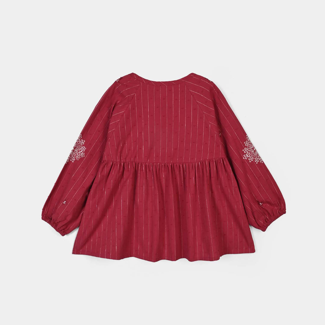 Girls Gauze Emb Top Confetti-Red