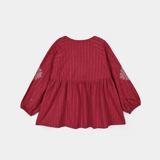 Girls Gauze Emb Top Confetti-Red