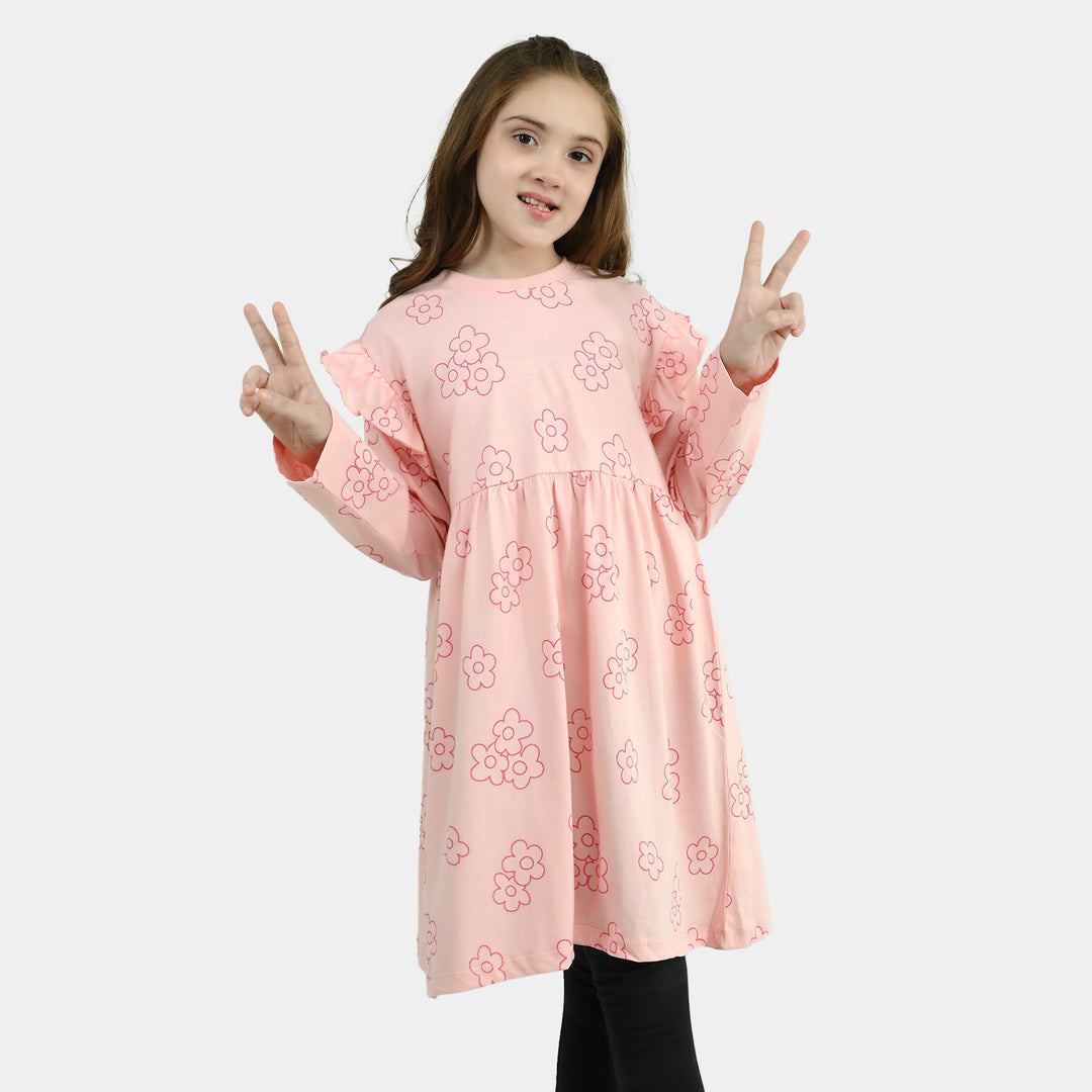 Girls Cotton Jersey Frock Floral Pattern