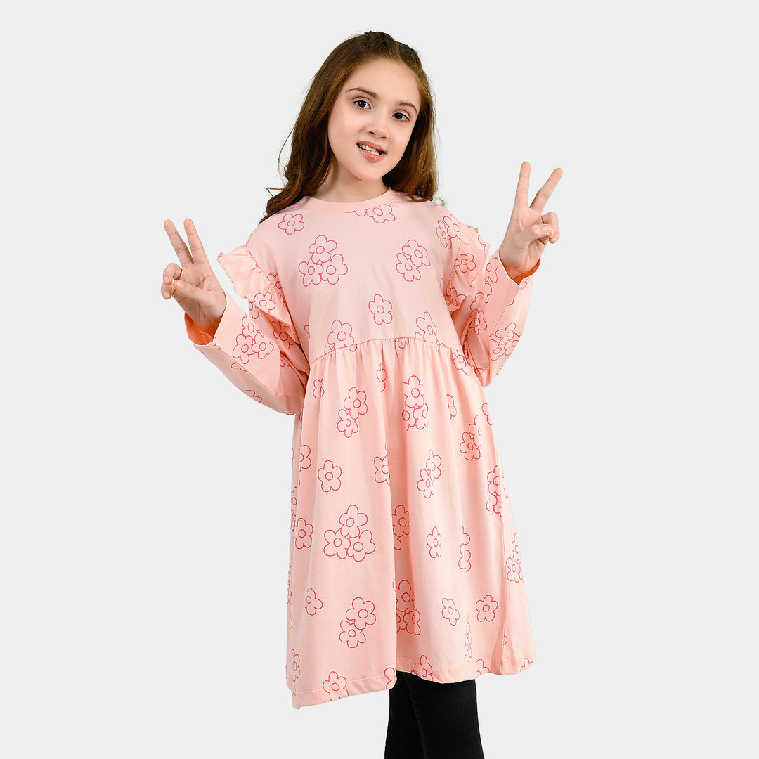 Girls Cotton Jersey Frock Floral Pattern
