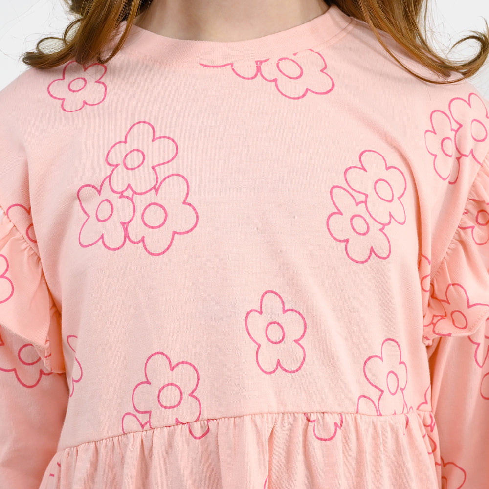Girls Cotton Jersey Frock Floral Pattern