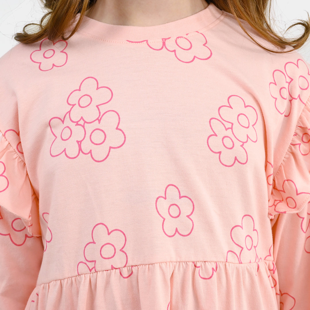 Girls Cotton Jersey Frock Floral Pattern