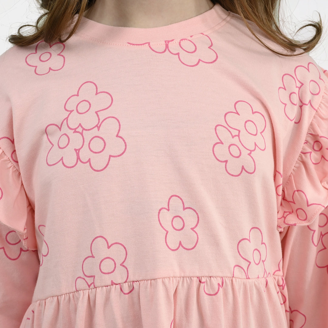 Girls Cotton Jersey Frock Floral Pattern