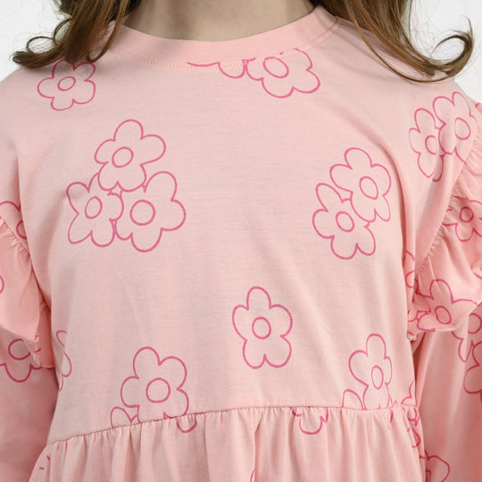 Girls Cotton Jersey Frock Floral Pattern