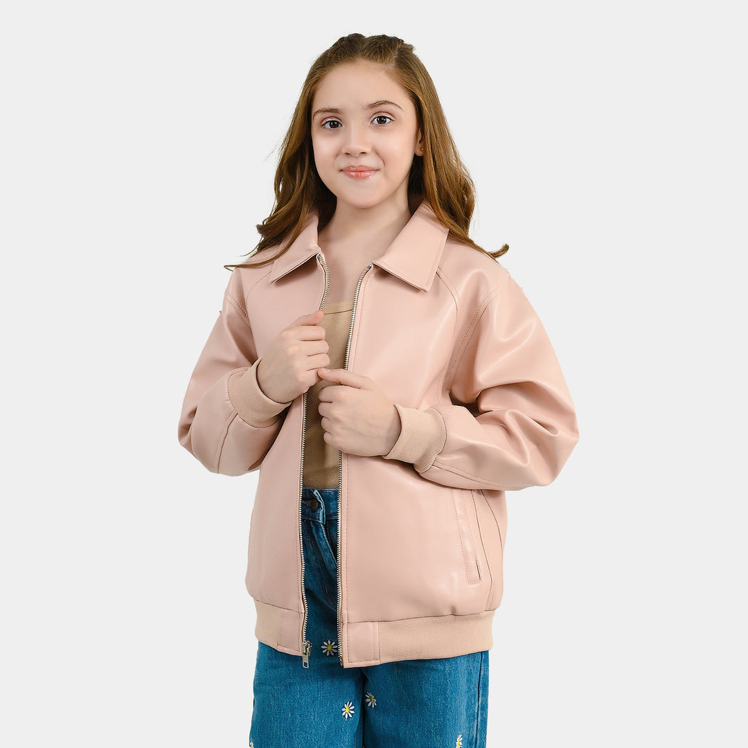 Girls PU Jacket Basic-PINK
