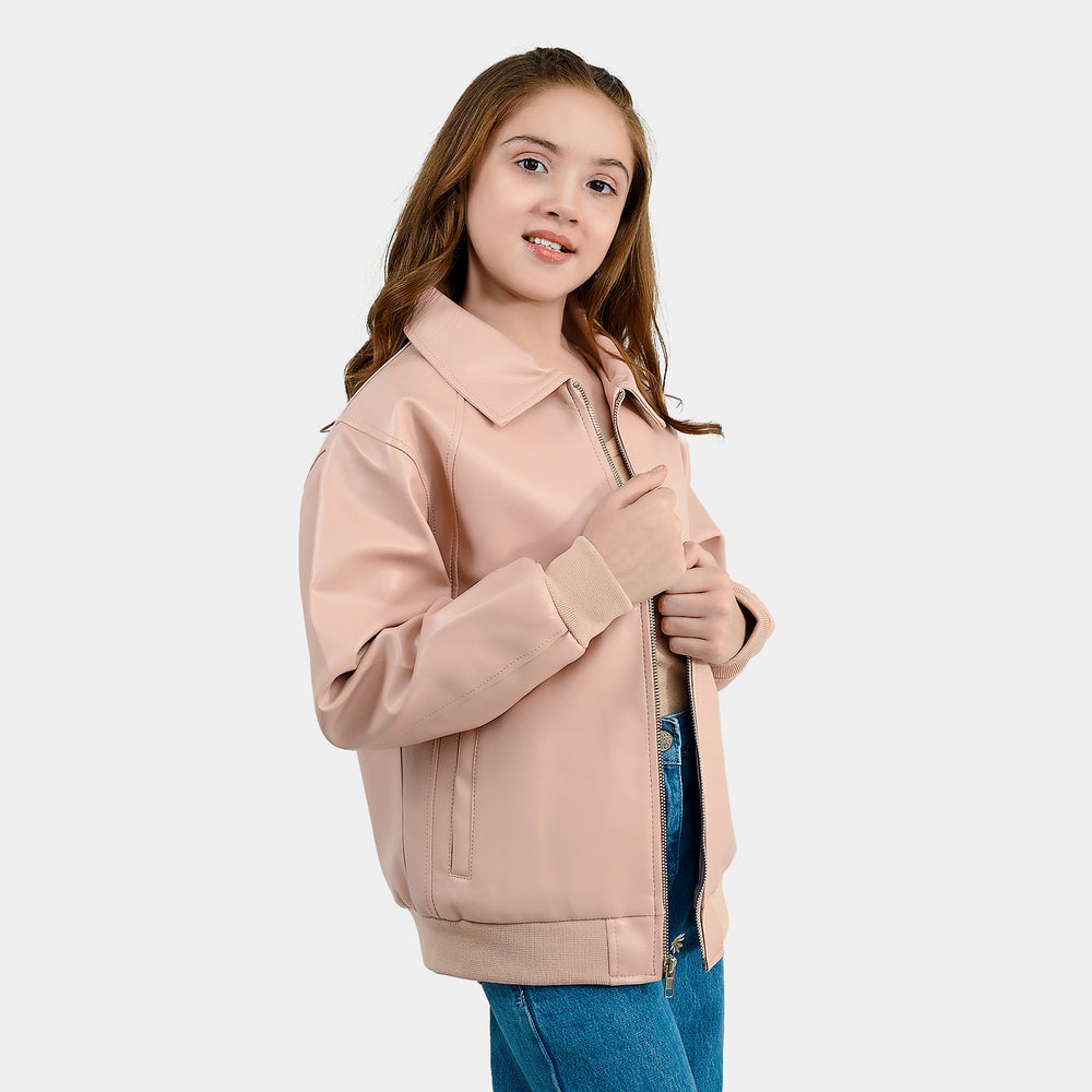 Girls PU Jacket Basic-PINK