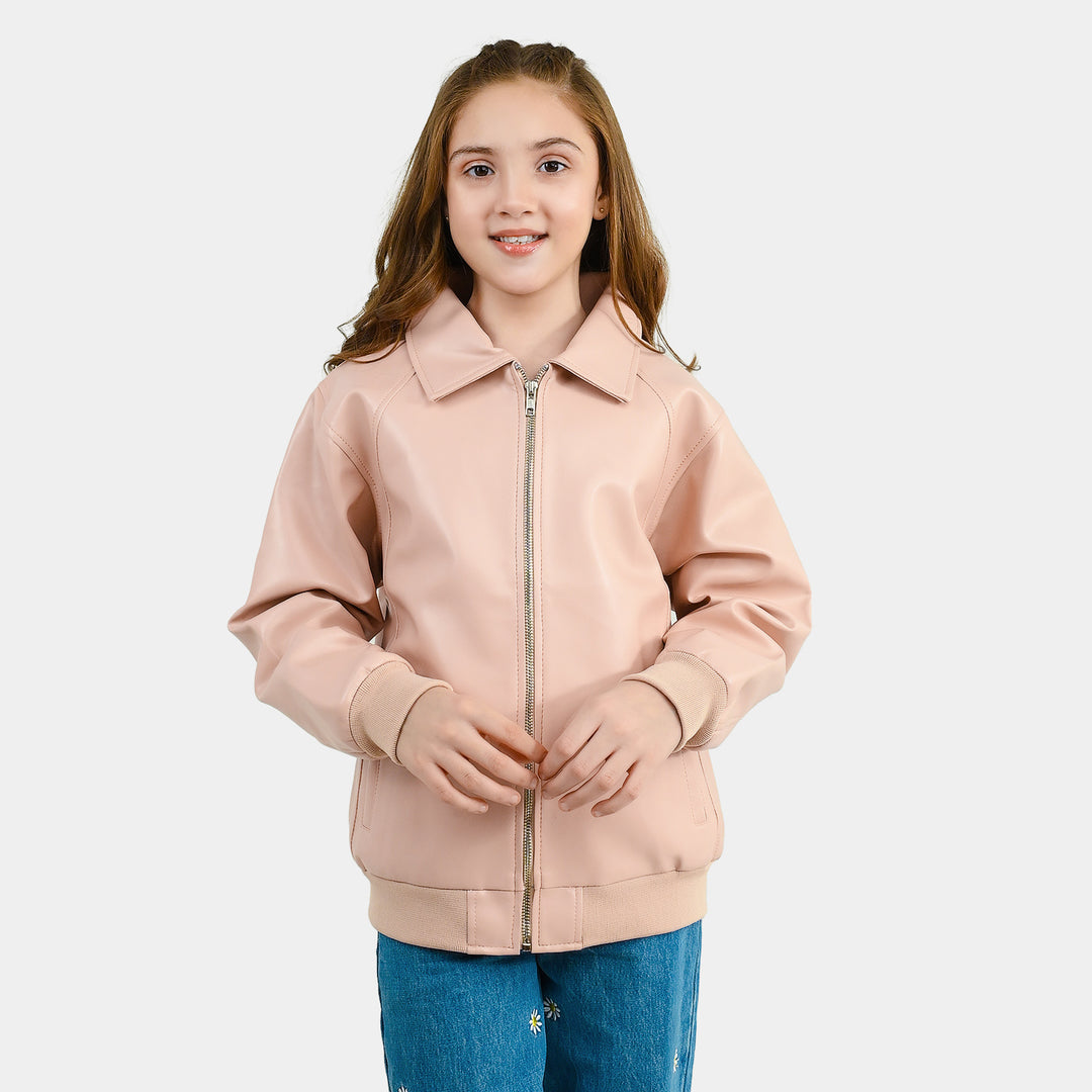 Girls PU Jacket Basic-PINK