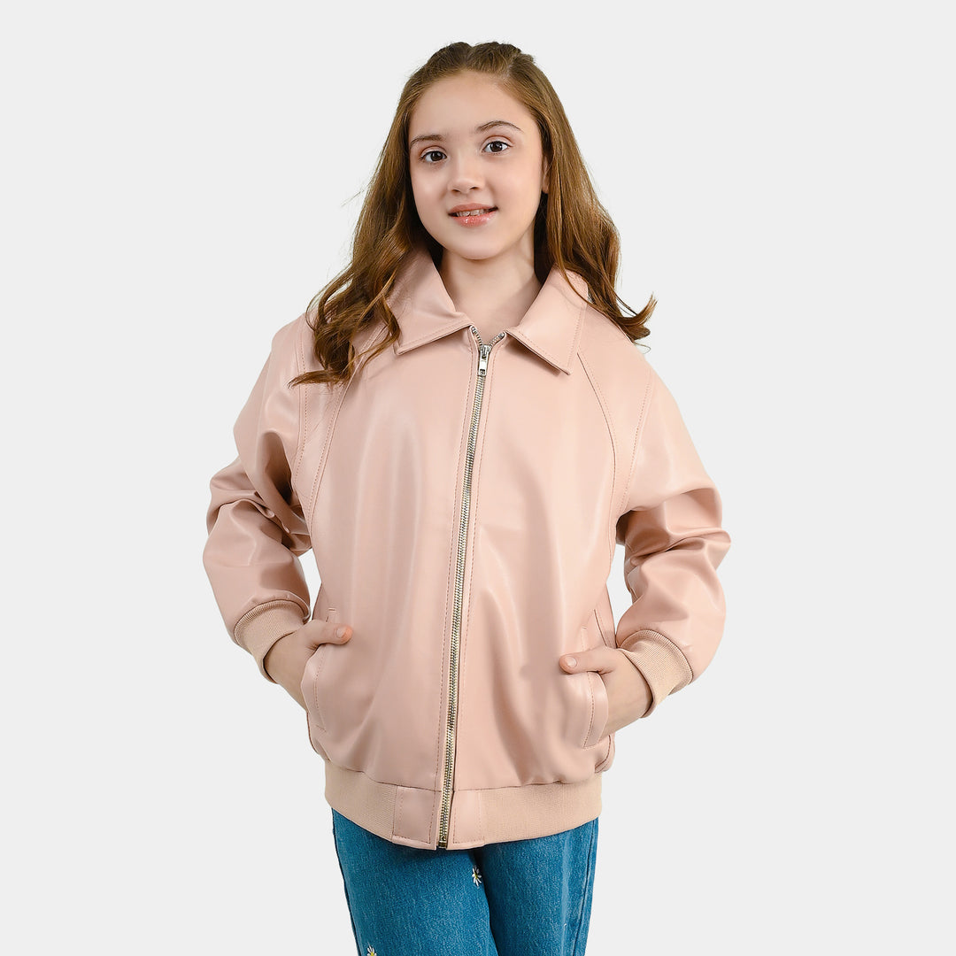 Girls PU Jacket Basic-PINK