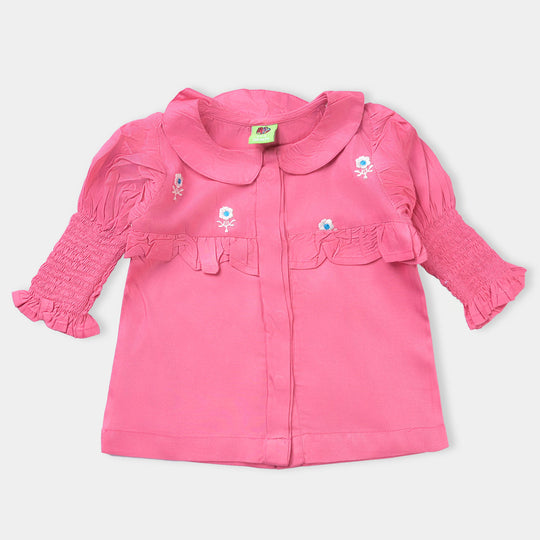 Infant Girls Poly Twill EMB Top Flower Blog-Pink