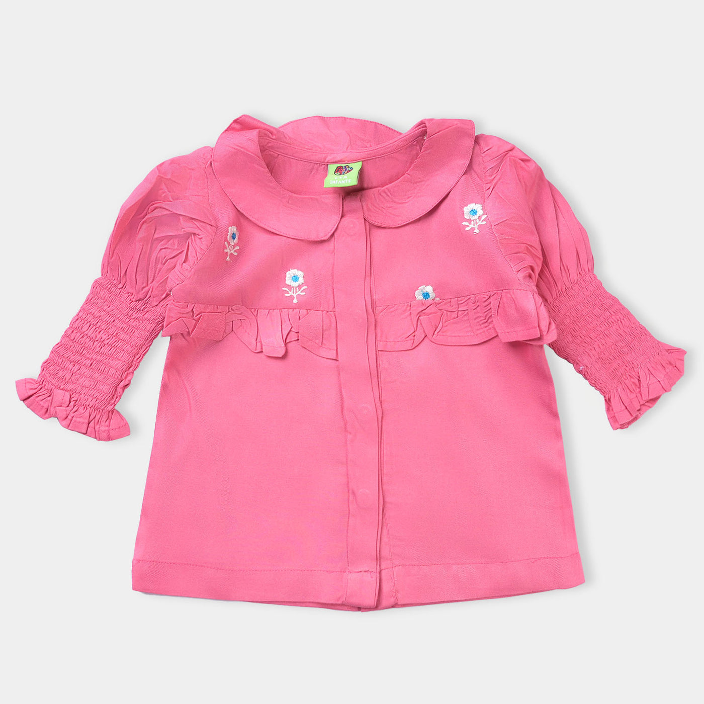 Infant Girls Poly Twill EMB Top Flower Blog-Pink