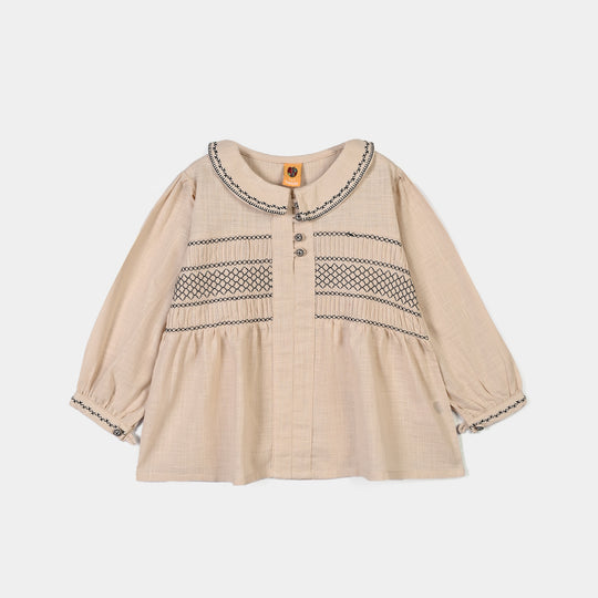 Girls Cotton Emb Top Vintage Top-Ivory