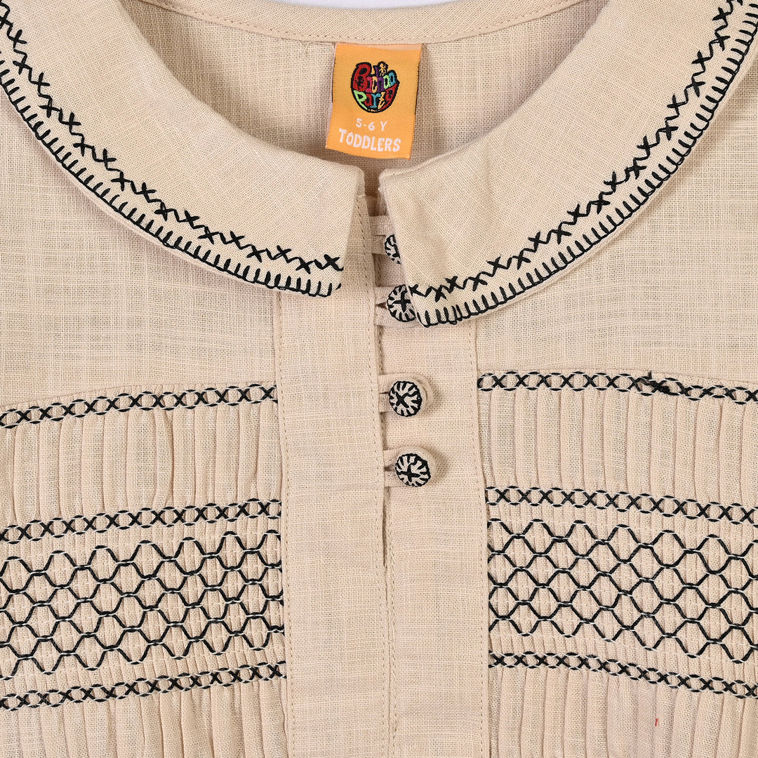 Girls Cotton Emb Top Vintage Top-Ivory