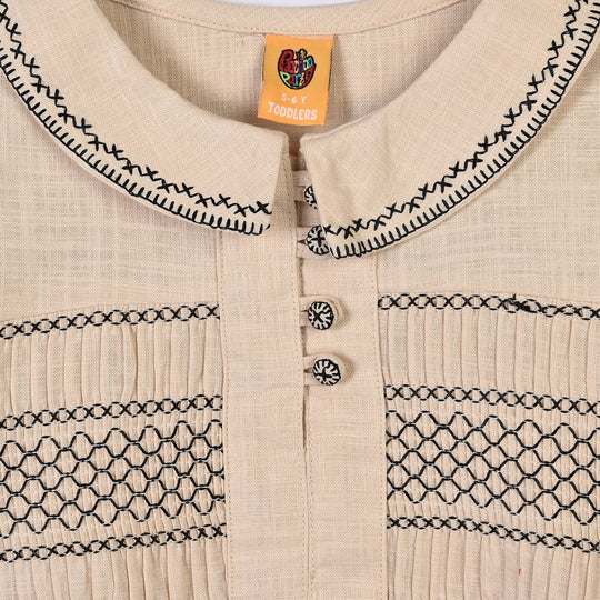 Girls Cotton Emb Top Vintage Top-Ivory