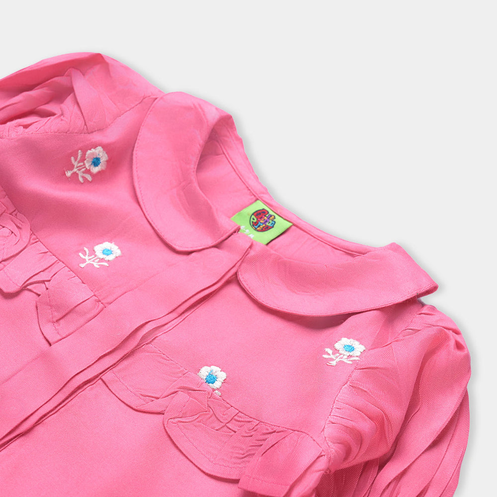 Infant Girls Poly Twill EMB Top Flower Blog-Pink