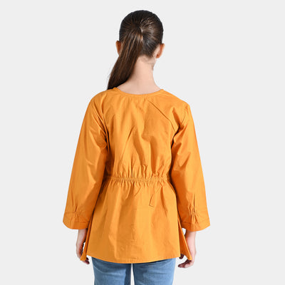 Girls Cotton Poplin Emb Top-Yellow