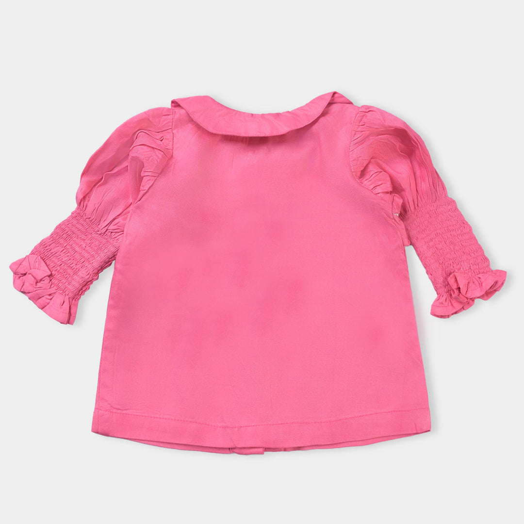 Infant Girls Poly Twill EMB Top Flower Blog-Pink