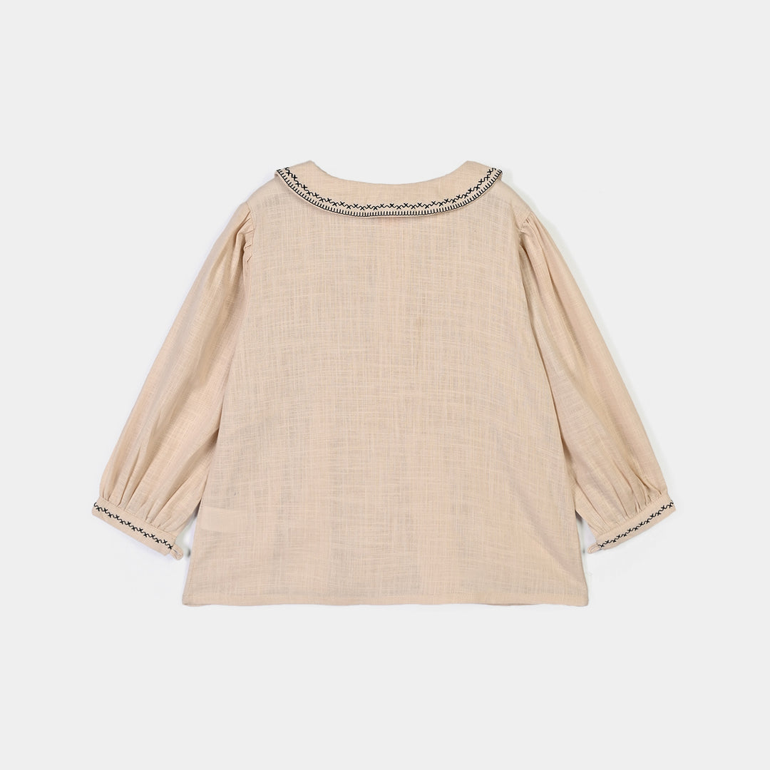 Girls Cotton Emb Top Vintage Top-Ivory