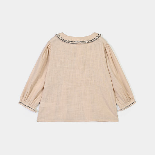 Girls Cotton Emb Top Vintage Top-Ivory
