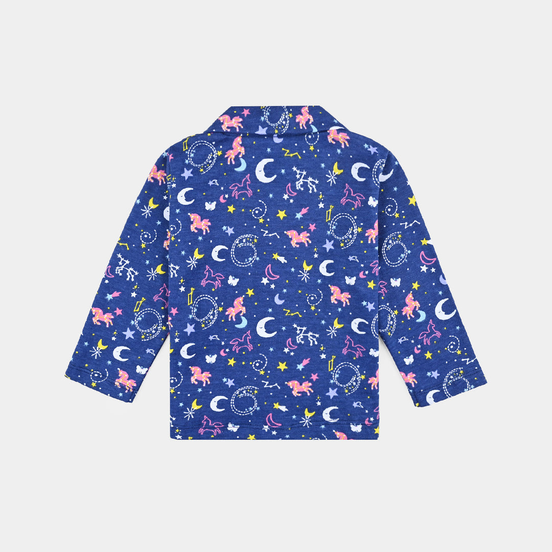 Infant Girls Poly Cotton Knitted Night Suit Galaxy -Navy Blue