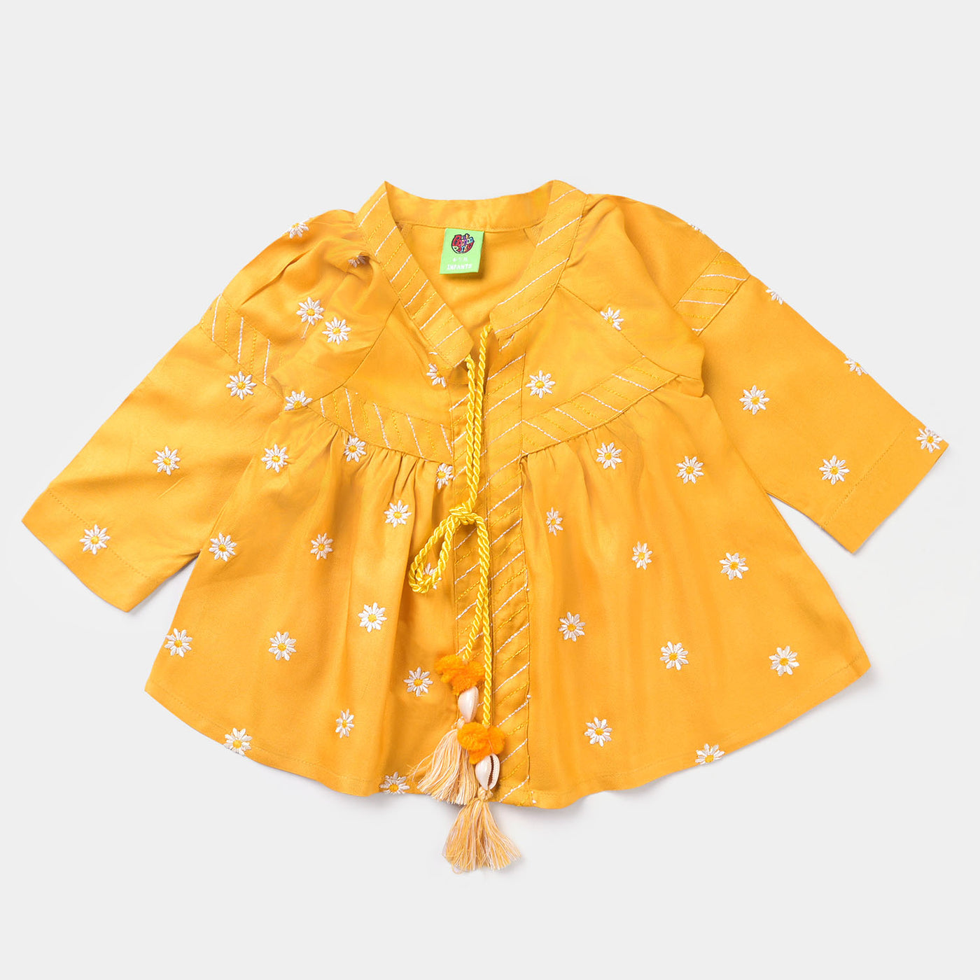 Infant Girls Cotton EMB Top Floral Bloom-Yellow