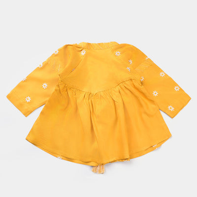 Infant Girls Cotton EMB Top Floral Bloom-Yellow