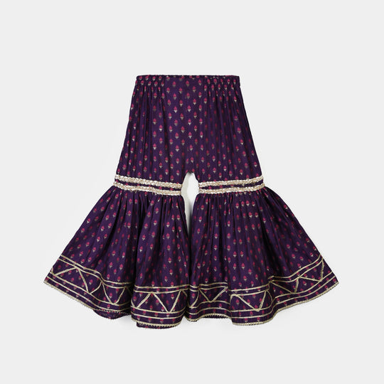Girls Cotton Jacquard Emb 2Pc Suit Glow-Purple