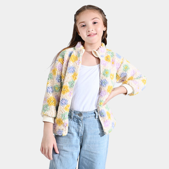 Girls Fleece Knitted Jacket Pastel Garden-Multi