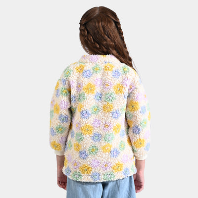 Girls Fleece Knitted Jacket Pastel Garden-Multi